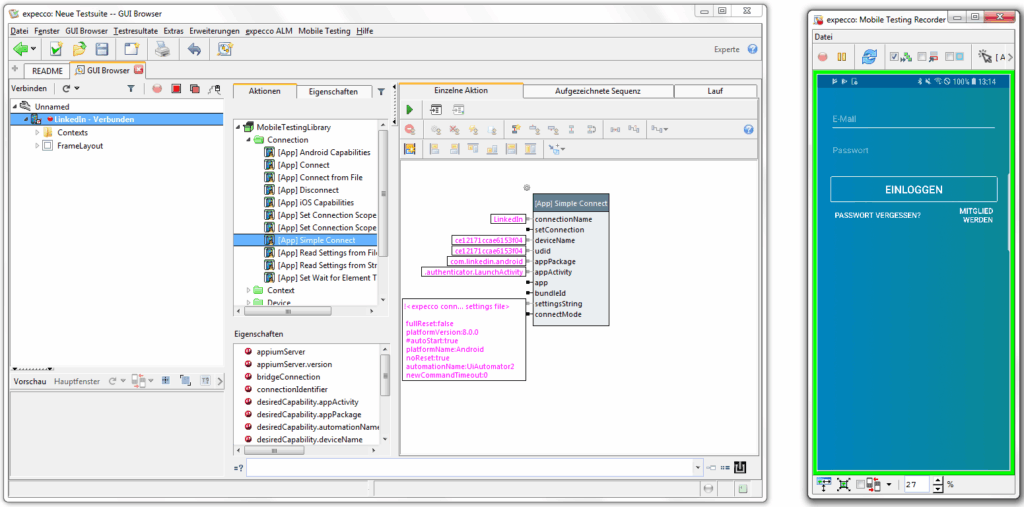 Mobile Testing vorführung in expecco